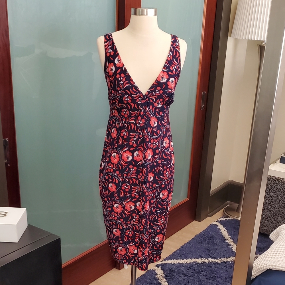 Low V, Backless Summer Body Flattering Floral Dress. Small